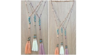 stone turquoise with mixed beads tassels long handmade necklace bali design